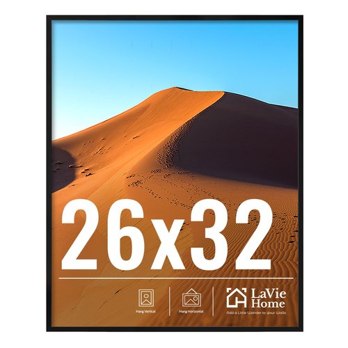 LaVie Home 26x32 Picture Frame for Wall Display, 26x32 Black Picture Frame with HD Plexiglas, 26 x 32 Photo Frame 1 Pack, Display Frame for Vertical or Horizontal, Classic Collection