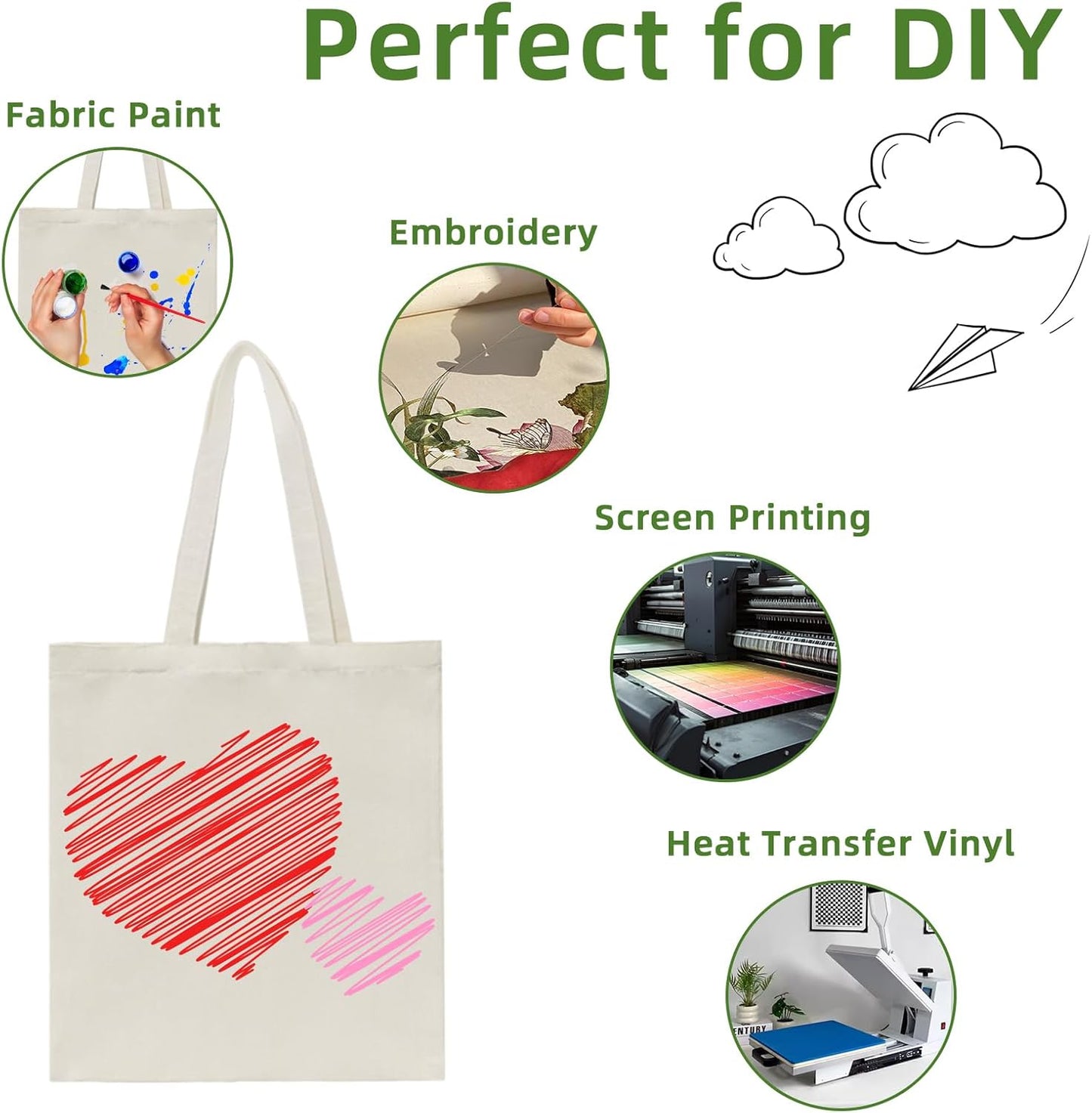 Skiennix Canvas Tote Bags - Reusable Blank Shopping & Grocery Bags | 6, 12, 24, or 48 Pack Options