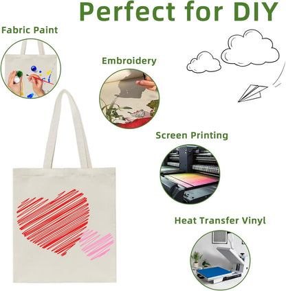 Skiennix Canvas Tote Bags - Reusable Blank Shopping & Grocery Bags | 6, 12, 24, or 48 Pack Options