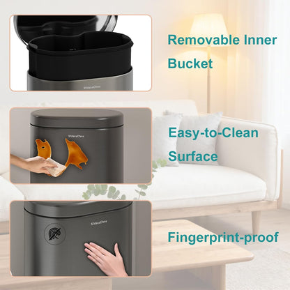 Skiennix Small Bathroom Trash Can - 3.2 Gallon Stainless Steel Bin with Soft Close Lid | Volcanic Gray