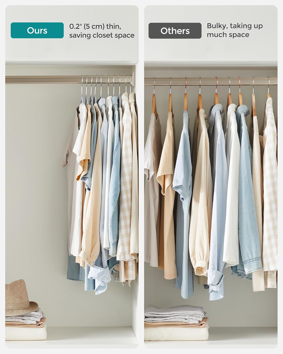 SONGMICS Plastic Coat Hangers - Space-Saving Design, Pack of 50 - Light Gray & Dark Gray