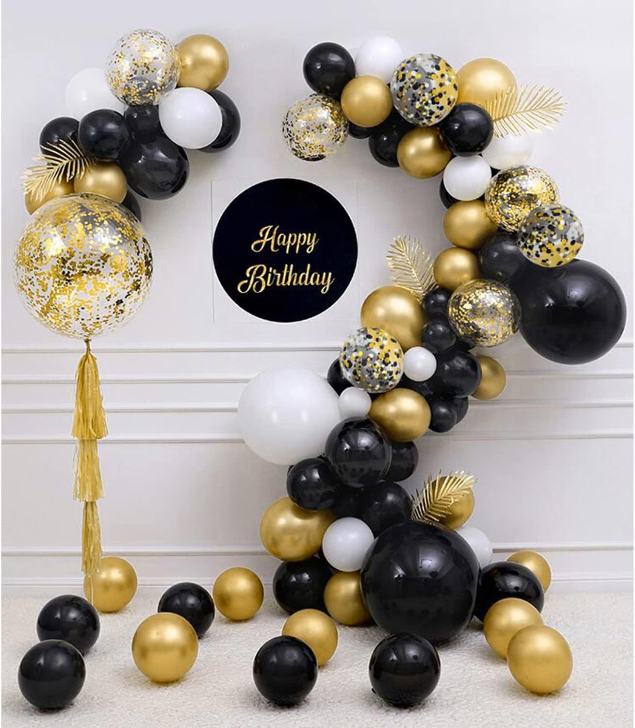 Zesliwy Black Gold Confetti Balloons - 50 Pack of 12-Inch Gold, White & Black Balloons for Parties