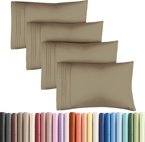 King Pillow Cases by [Brand Name] - Ultra Soft Hotel Quality Covers | Wrinkle-Free & Stain Resistant - 4 Piece Set in Khaki