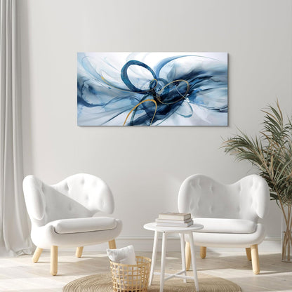 XLSJERST Abstract Wall Art - Large Blue and White Canvas for Modern Minimalist Home Decor | 40x20 Inches