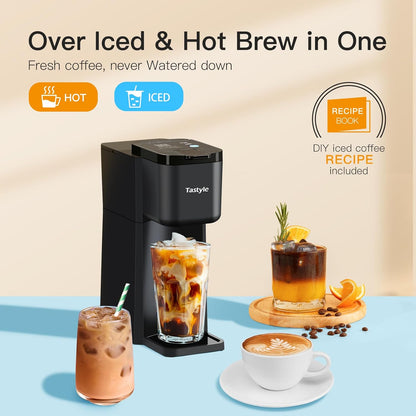 Mini Coffee Maker by [Brand Name] - Hot & Iced Single Serve for K-Cup & Ground Coffee | 6-14 Oz Brew Sizes, Classic Black