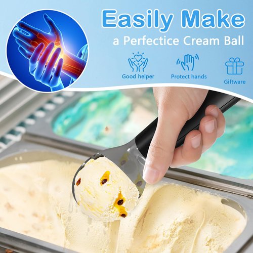 Electric Heated Ice Cream Scoop - Rechargeable Icecream Scoop with LED Display, IP67 Waterproof, Professional lce Cream Scoop for Hard lce Cream by Huyho (Black)