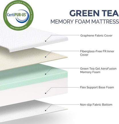 Green Tea Gel Infused Twin Mattress by [Brand Name] - 8-Inch Medium-Firm Memory Foam for Cool Sleep & Pressure Relief