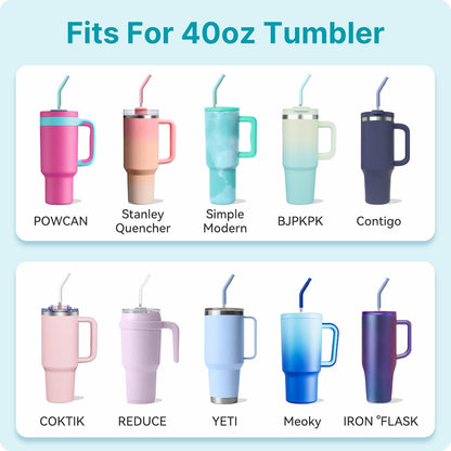 Skiennix 40 oz Metal Straws - 6 Pcs Stainless Steel Reusable Straws with Colorful Silicone Tips | BPA-Free