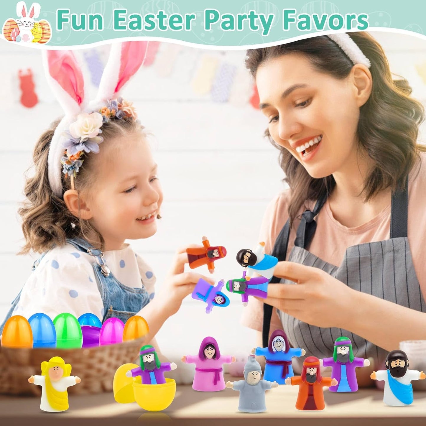 Regine Switzerland Easter Eggs - 8 Pack Religious Finger Puppets for Kids | Nativity Bible Toys