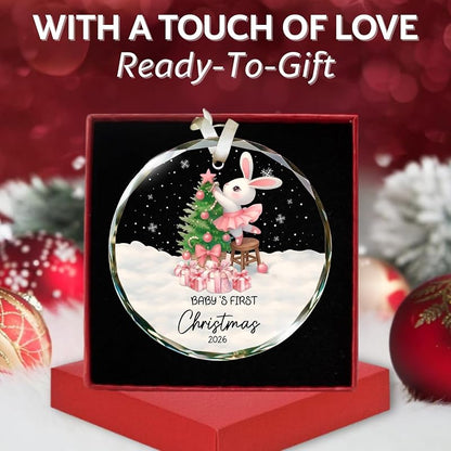 Baby Girl First Christmas Ornament 2026 - Glass Keepsake with Pink Bunny, 3.07 in, Variation: Baby 1st Christmas Pink