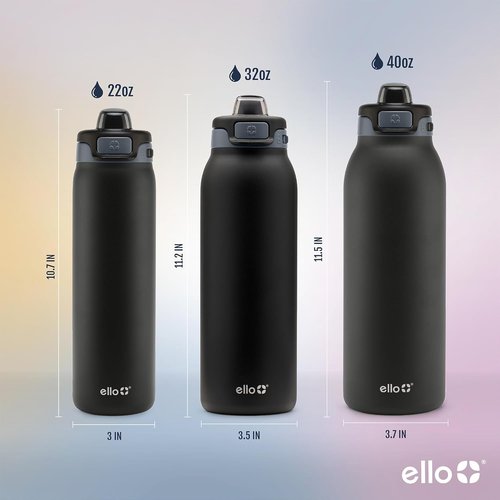 Ello Pop & Fill Insulated Stainless Steel Water Bottle - Quick Fill Lid, Leakproof Design | 22oz, 32oz, 40oz