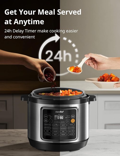 COMFEE’ 8 Quart Pressure Cooker - 16 Cooking Functions, Non-Stick Ceramic Inner Pot | Versatile Slow Cooker & Yogurt Maker
