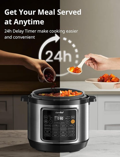 COMFEE’ 8 Quart Pressure Cooker - 16 Cooking Functions, Non-Stick Ceramic Inner Pot | Versatile Slow Cooker & Yogurt Maker