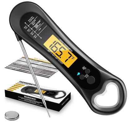 Skiennix Digital Meat Thermometer - Instant Read Kitchen Gadget with Backlight & Bottle Opener | Perfect for BBQ, Turkey, Candy, and Liquids