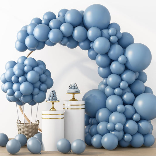 RUBFAC Dusty Blue Balloons - 129-Piece Latex Balloon Garland Kit | Boho Neutral Decor for Weddings & Parties