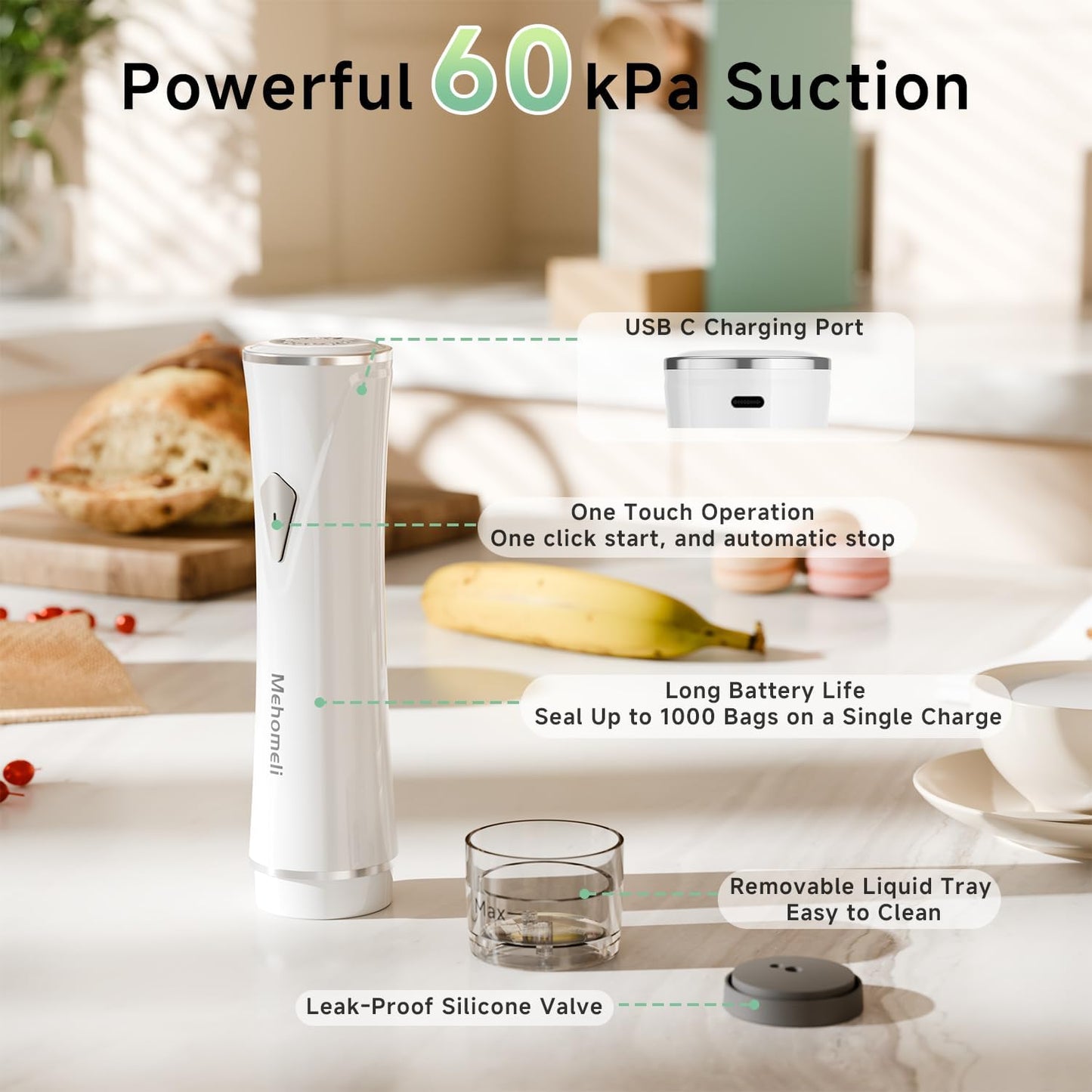 Skiennix Compact Vacuum Sealer - Powerful Handheld Machine with 30 Reusable Bags | Seals Food 6X Fresher