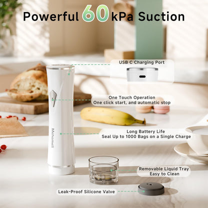 Skiennix Compact Vacuum Sealer - Powerful Handheld Machine with 30 Reusable Bags | Seals Food 6X Fresher
