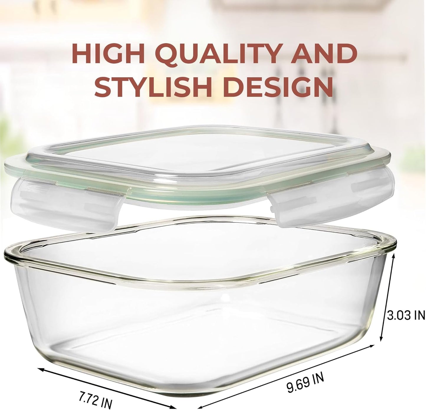 Razab Glass Food Storage Containers - 10 Cups/80 Oz, 4-Piece Set with Airtight Locking Lids | BPA-Free, Leak-Proof, Microwave & Oven Safe