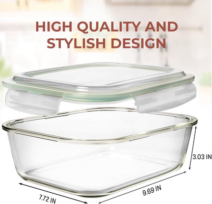 Razab Glass Food Storage Containers - 10 Cups/80 Oz, 4-Piece Set with Airtight Locking Lids | BPA-Free, Leak-Proof, Microwave & Oven Safe