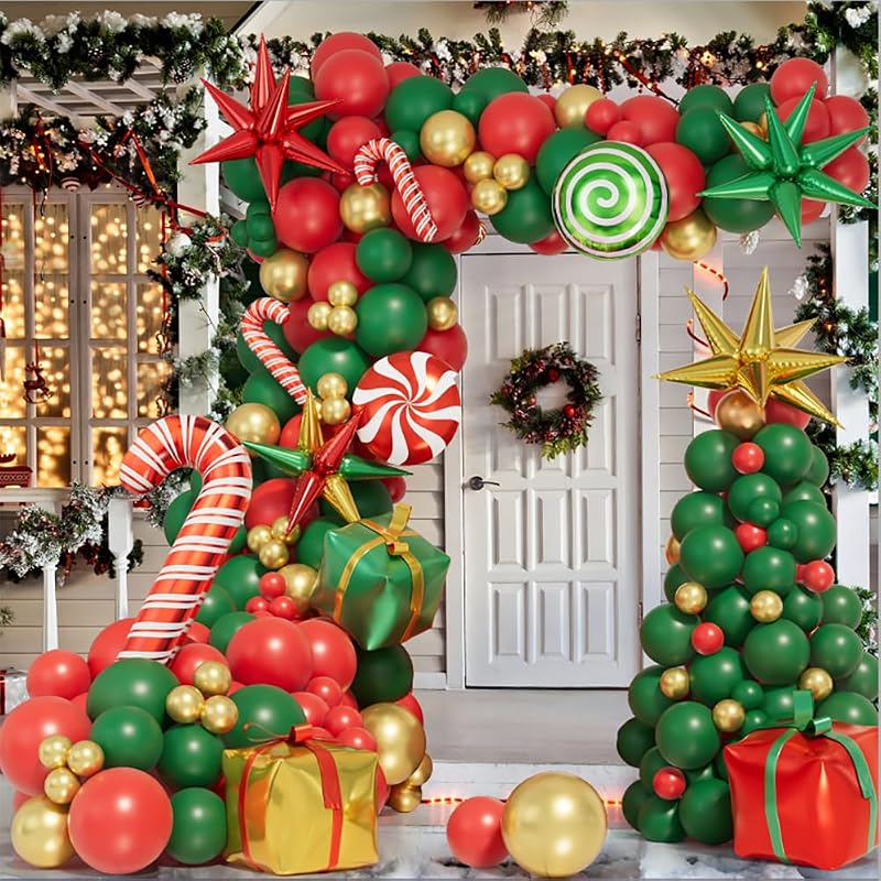 Christmas Balloon Garland Arch Kit - Red, Green & Gold Party Decor