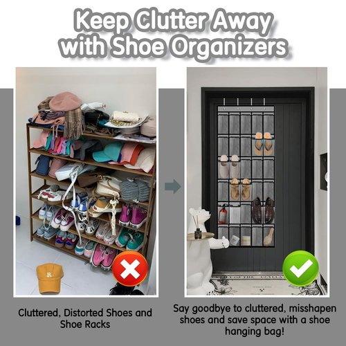 Kotkn Over the Door Shoe Organizer with 30 Breathable Mesh Pockets - Large Capacity Closet Storage for Men & Women, Hanging Shoe Rack Organizer (Gray)