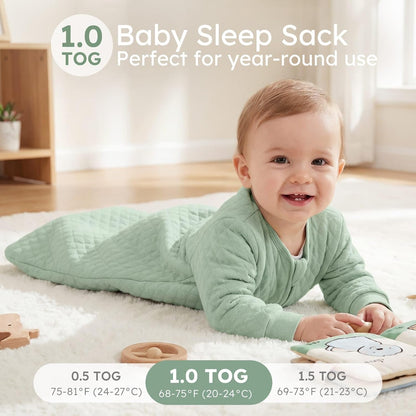 Yoofoss Baby Sleep Sack - Organic Cotton Wearable Blanket for Infants | 6-12 Months, 1.0 Tog, Long Sleeve