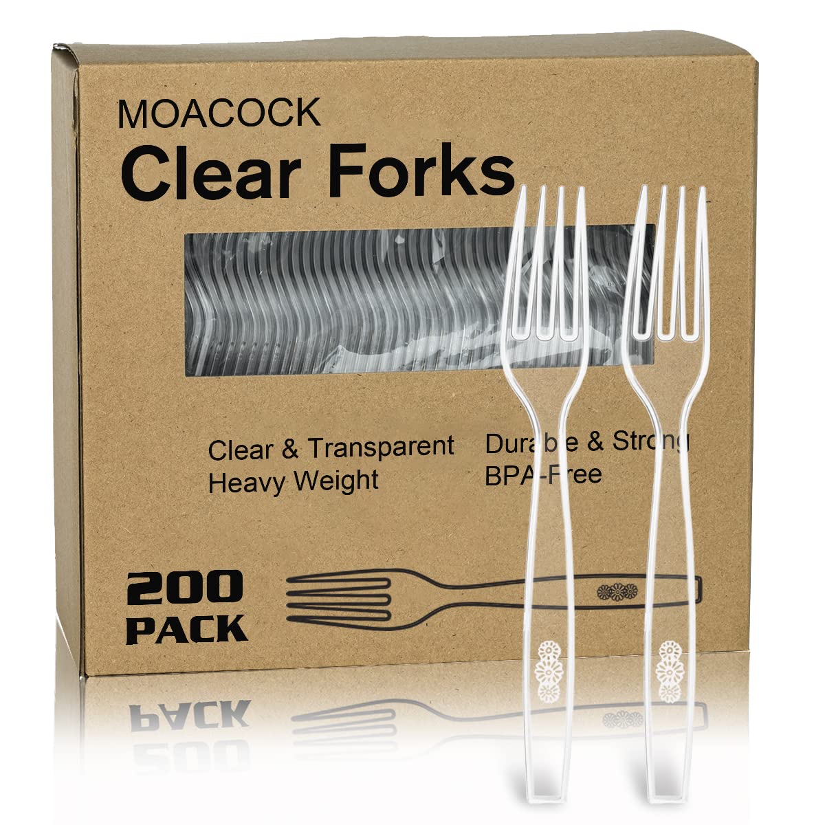 MOACOCK 200 Count Clear Disposable Plastic Forks, Heavy Weight Disposable Forks Plastic Utensils for Parties, Picnics, Big Event, Daily Use