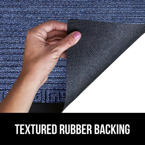 GORILLA GRIP 100% Waterproof All-Season WeatherMAX Doormat, 60x24, US Designed Natural Rubber, Stain and Fade Resistant, Low Profile Indoor Outdoor Door Mats, Easy Clean Patio Mat, Navy Greek Keys