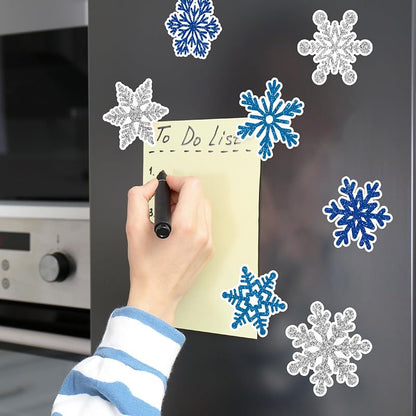 Whaline Blue Silver Snowflake Refrigerator Magnets - 15 Pcs Christmas Kitchen Door & Car Decor