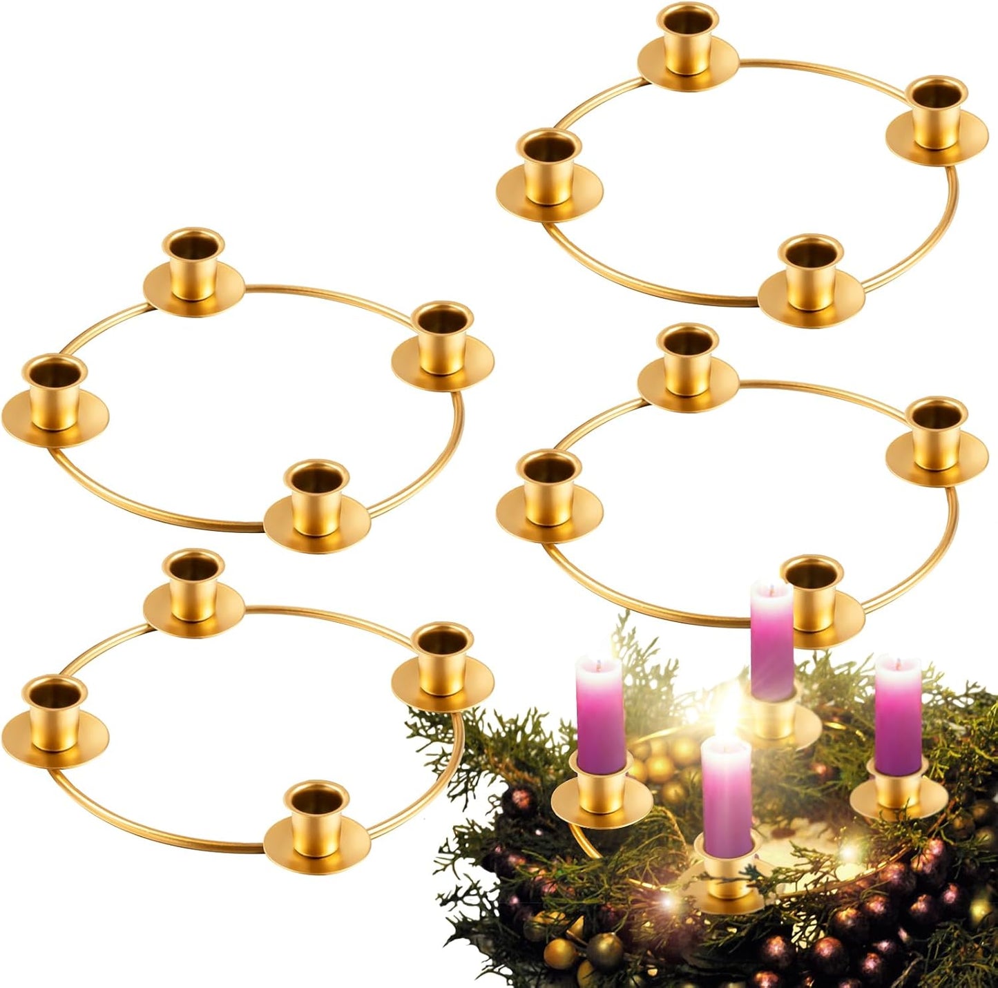 Regine Switzerland Christmas Advent Wreath Ring - Gold Metal Candle Holder Set of 4 for Home Decor