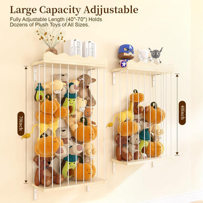 Skiennix Adjustable Stuffed Animal Storage - Large Wooden Plush Toy Organizer for Kids' Room | Patented Design