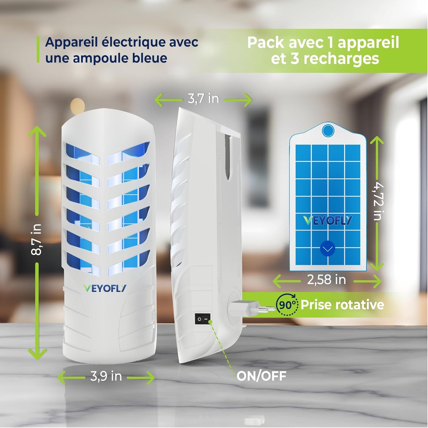 VEYOFLY Fruit Fly Trap Indoor (1 Device + 3 Refills), Gnat Catcher, Plug-in Light Insect Trap for House, Bug Killer