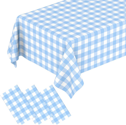 Skiennix Light Blue Gingham Tablecloth - Disposable Waterproof Rectangular Cover | 54" x 108" for Parties & Picnics