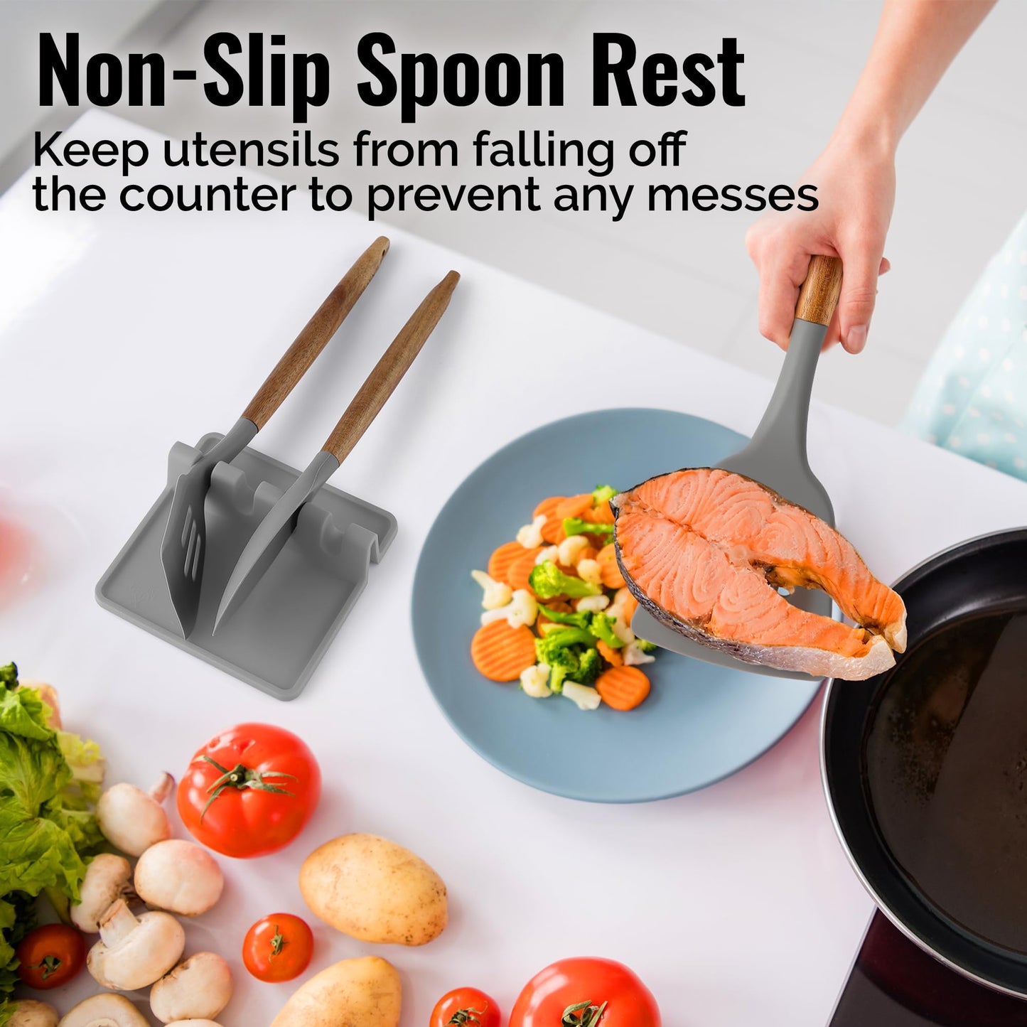 Zulay Silicone Utensil Rest - BPA-Free, Durable Spoon Rest with Drip Pad - Heat-Resistant Spoon Rest for Stove Top - Spoon Rest for Kitchen Counter - Kitchen Gadgets & Kitchen Utensils Holder - 2 Pack