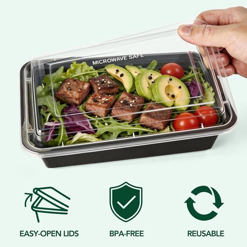 Glotoch 16oz Meal Prep Containers - 10-Pack Reusable, Leakproof & Microwave Safe | Black