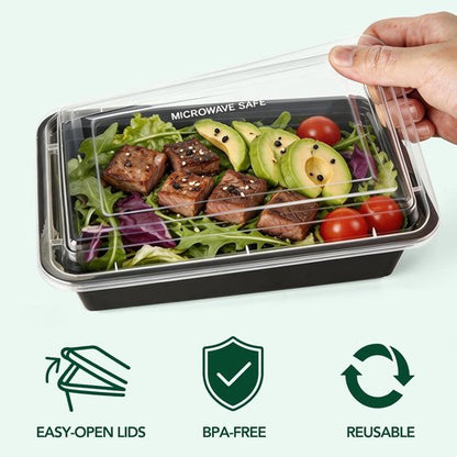 Glotoch 16oz Meal Prep Containers - 10-Pack Reusable, Leakproof & Microwave Safe | Black