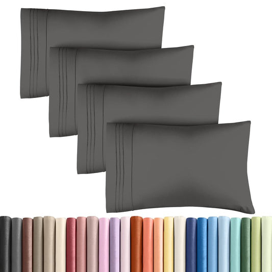 Queen Pillow Cases Set of 4 - Ultra Soft Hotel Quality Pillowcase Covers - Comfy, Cozy & Wrinkle Free - Shrinkage, Stain & Fade Resistant - Machine Washable Pillow Protectors - 4 Piece Set - Charcoal
