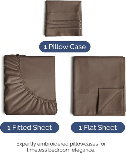 Skiennix Twin XL Sheet Set - Comfy Cooling Bed Sheets - Ultra-Soft, Deep Pocket, Wrinkle-Free - Brown
