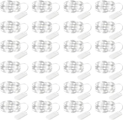 Brightown Fairy Lights - 24 Pack Battery Operated 7Ft Mini String Lights | Waterproof Silver Wire for Bedroom, Patio, Wedding, Christmas Decor (Pure White)