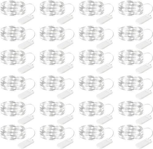 Brightown Fairy Lights - 24 Pack Battery Operated 7Ft Mini String Lights | Waterproof Silver Wire for Bedroom, Patio, Wedding, Christmas Decor (Pure White)