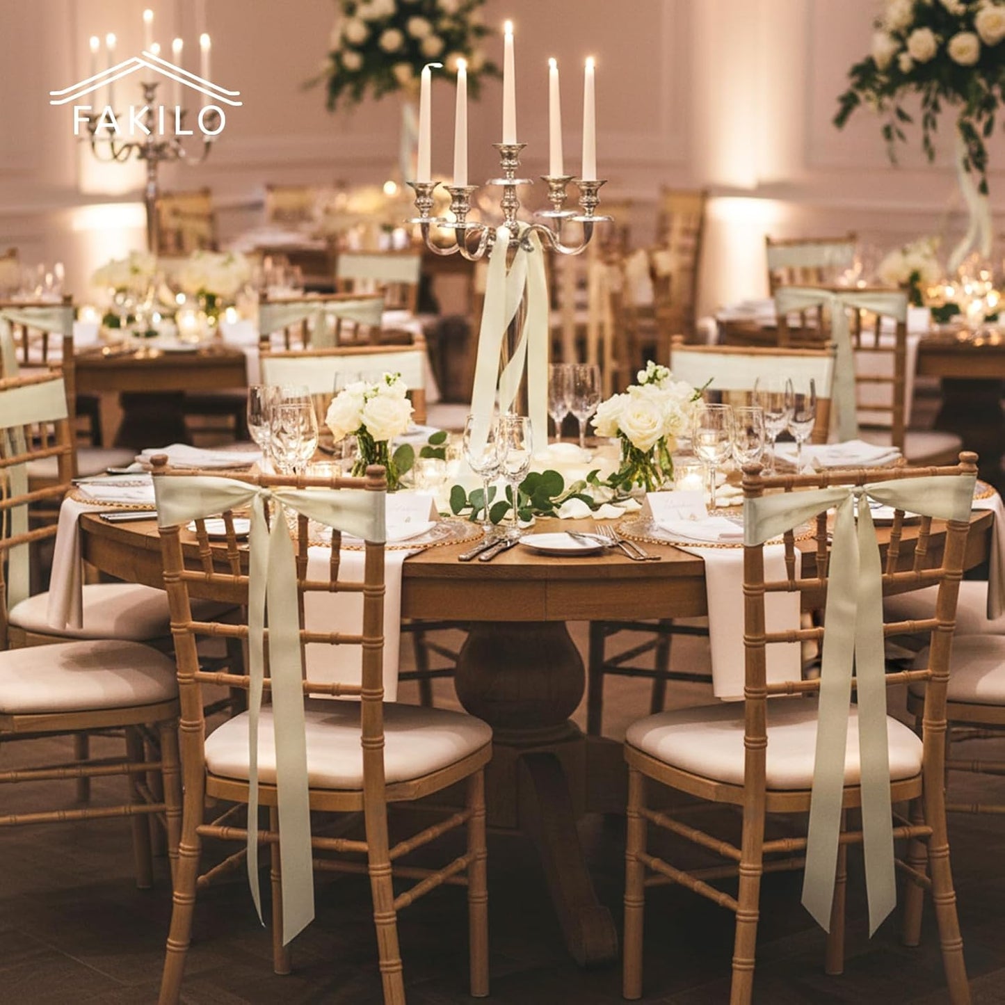 Regine Switzerland Wedding Bows - Elegant Satin Chair Decorations | 24 Ivory White Ribbons