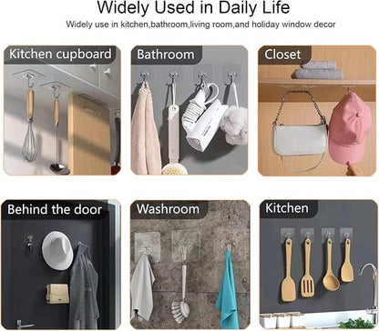 Adove Adhesive Hooks - Heavy Duty 20 Pack, Removable Transparent Wall & Ceiling Hooks, 22lb Max Capacity