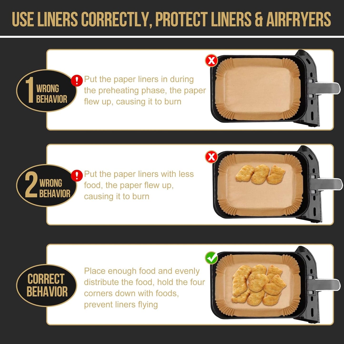 Ninja Air Fryer Liners - 130PC Disposable Baking Parchment Paper | Food-Grade Rectangle Inserts