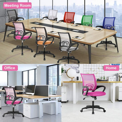 BestOffice Ergonomic Office Chair - Mid-Back Swivel Design with Breathable Backrest & Lumbar Support - Adjustable Height, Sponge Seat, Rolling Wheels - Pink - Pack of 2