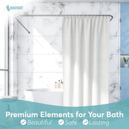 BigFoot Shower Curtain Hooks - 12 Rust-Resistant Stainless Steel Double Hooks, Easy Glide & Secure Hold, Fits Any Shower Curtain Rod, Rings Hold Liners & Curtains, Nickel Color