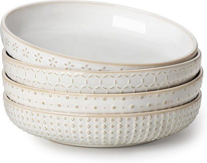 MALACASA Pasta Bowls - 48 Oz Large Ceramic Salad Bowls | Modern Relief Design, Set of 4