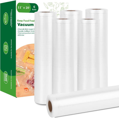 Moretoes Vacuum Sealer Bags - 6 Rolls of 11" x 20' BPA-Free Food Storage Bags for Meal Prep & Sous Vide
