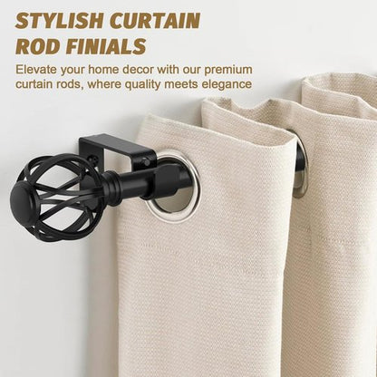 GXOACKJ Adjustable Curtain Rods - Black 5/8 Inch Drapery Rods for Windows 33 to 60 Inches | Elegant Twisted Cage Finials
