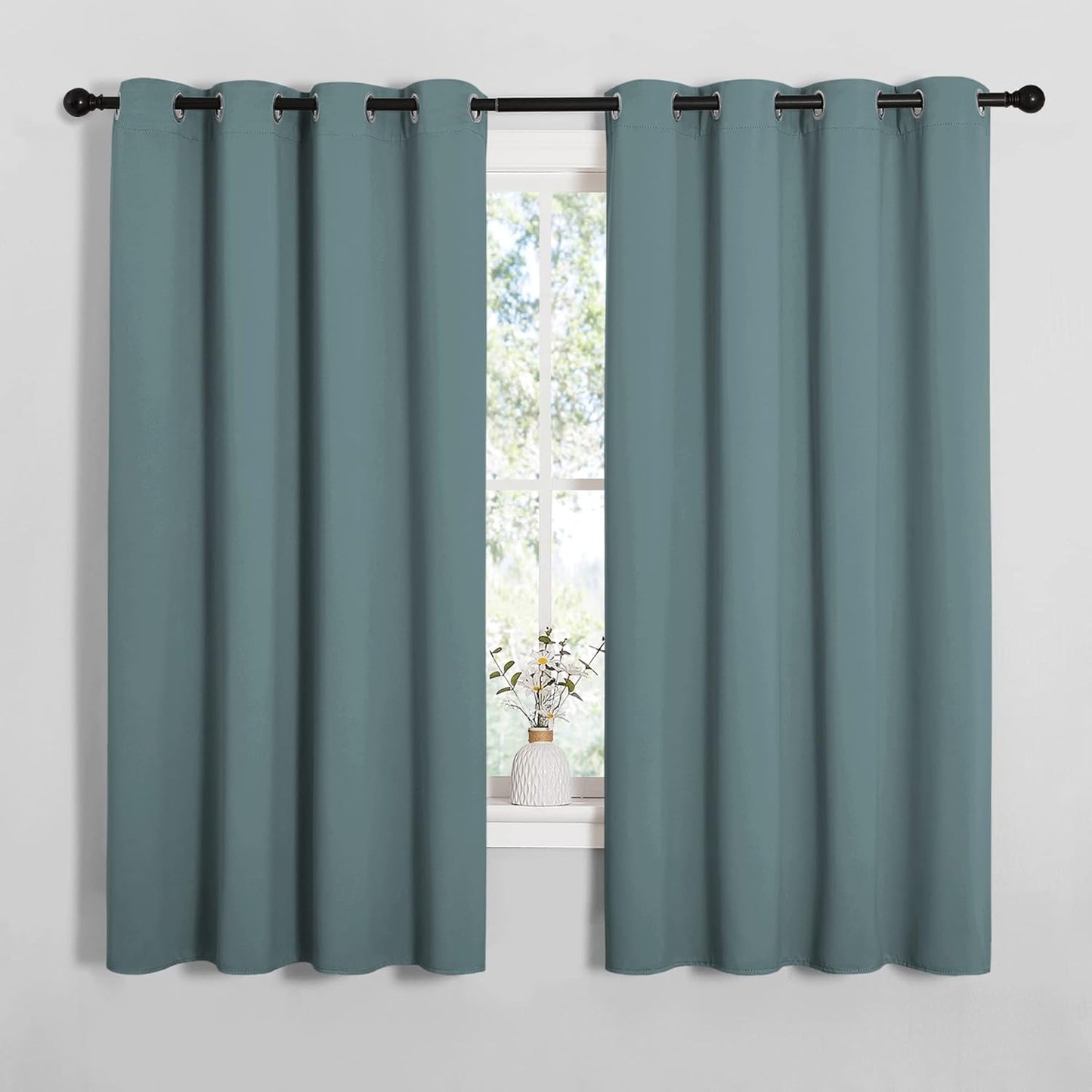 NICETOWN Modern Blackout Curtains - Noise Reducing & Thermal Insulated Drapes | Greyish Blue, 2 Panels (W55 x L68-Inch)