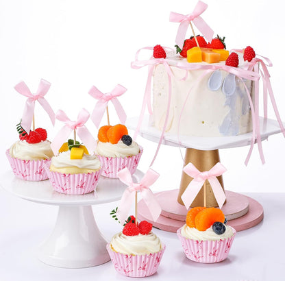 Regine Switzerland Pink Bow Cupcake Liners Set - 50 Cupcake Liners & 31 Bowknot Ribbons | Perfect for Parties & Celebrations